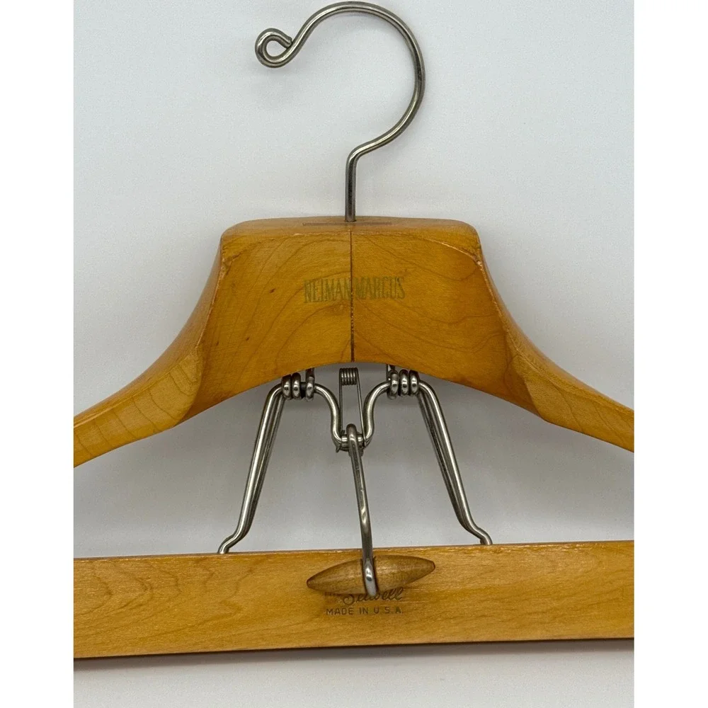 Vintage Neiman Marcus Setwell Wood Suit Hanger Wishbone Clamp Clothes Pants USA